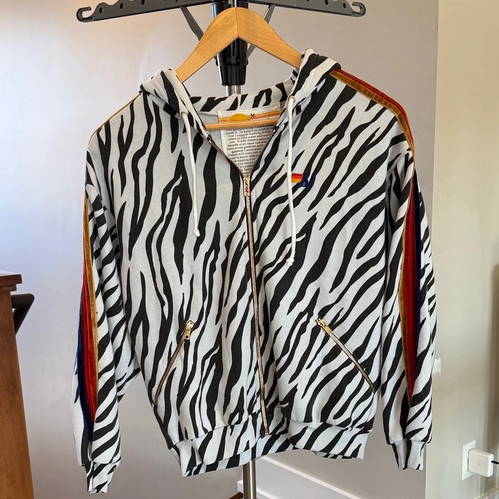 Aviator Nation relexed fit Zip-Up Hoodie with velvet stripes size M unisex (NWT) - Picture 1 of 9